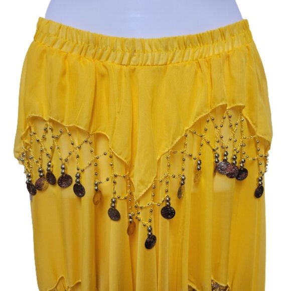 Kids or Teens Dance Skirt Yellow Sheer Party Skirt with Gold Beads and Coins - Picture 3 of 5